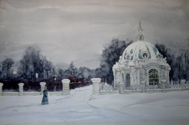 Painting titled "Кусково. Павильон.…" by Lilia Muratova, Original Artwork, Watercolor