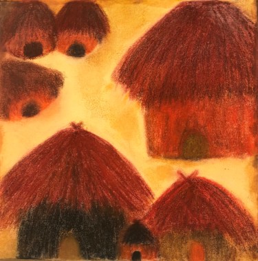 Malarstwo zatytułowany „Village africain” autorstwa Eliane B, Oryginalna praca, Pastel