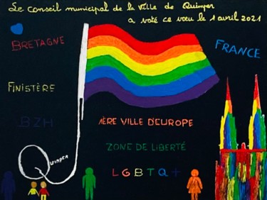 Ζωγραφική με τίτλο "Quimper, ville LGBT…" από Eliane B, Αυθεντικά έργα τέχνης, Ακρυλικό