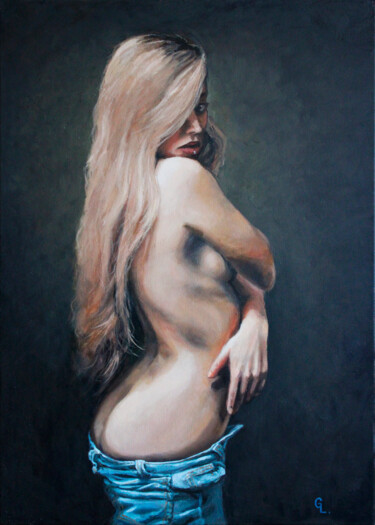 Painting titled "LEVIS 2" by Linar Ganeew, Original Artwork, Oil Mounted on Wood Stretcher frame