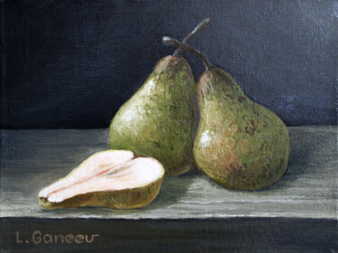 Painting titled "STILL LIFE WITH PEA…" by Linar Ganeew, Original Artwork, Oil Mounted on Other rigid panel