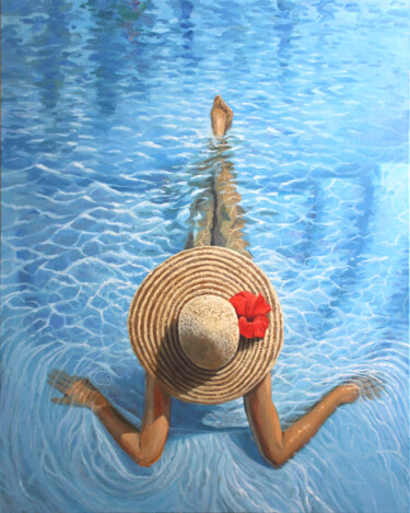 Peinture intitulée "THE GIRL IN THE HAT" par Linar Ganeew, Œuvre d'art originale, Huile