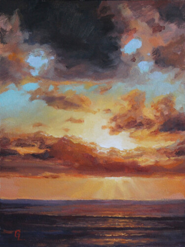Pittura intitolato "SEA SUNSET" da Linar Ganeew, Opera d'arte originale, Olio