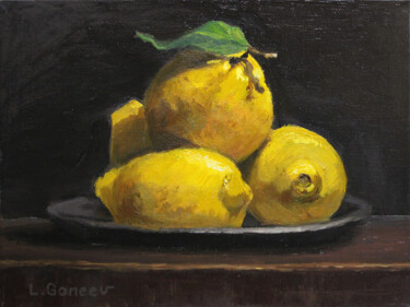 Painting titled "lemons" by Linar Ganeew, Original Artwork, Oil