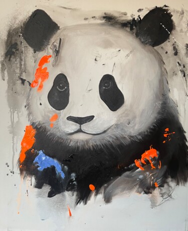 Painting titled "sans titre panda" by Lind-Art, Original Artwork, Acrylic Mounted on Wood Stretcher frame