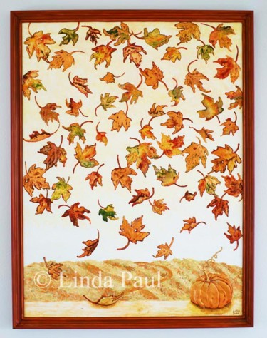 Painting titled "Autumn Leaves conte…" by Linda Paul, Original Artwork, Pigments