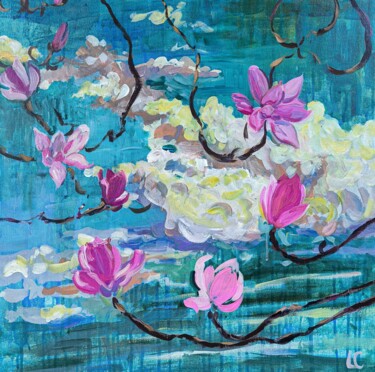 Peinture intitulée "Magnolia pour toujo…" par Linda Clerget, Œuvre d'art originale, Acrylique Monté sur Châssis en bois