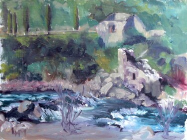 Painting titled "Le Vieux Moulin - L…" by Linda H Matthews, Original Artwork, Oil