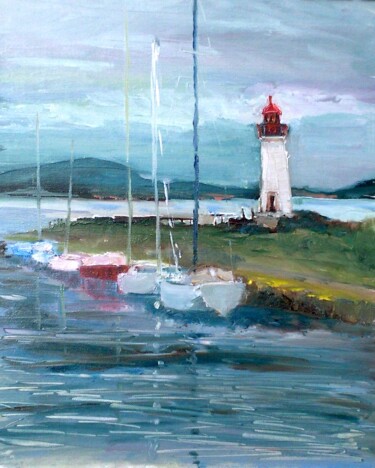Painting titled "Le Phare, les Onglo…" by Linda H Matthews, Original Artwork, Oil Mounted on Wood Panel