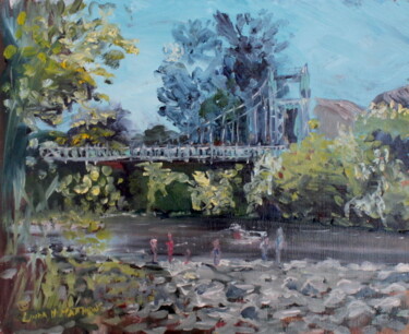 Peinture intitulée "Le Pont de Fer - Ce…" par Linda H Matthews, Œuvre d'art originale, Huile Monté sur Panneau de bois