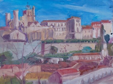 Painting titled "Le Vieux Pont, Bézi…" by Linda H Matthews, Original Artwork, Oil Mounted on Wood Panel