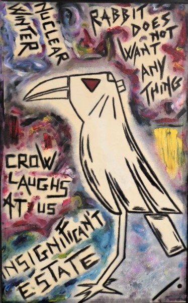 Картина под названием "CrowRabbit" - Linedot, Подлинное произведение искусства, Масло Установлен на Деревянная панель
