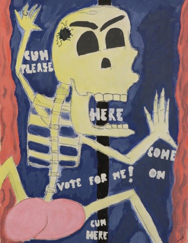 Painting titled "Fat-ass Skeleton" by Linedot, Original Artwork, Acrylic Mounted on Wood Panel