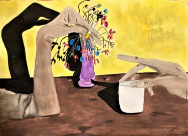 Pintura titulada "A Monkey on the Back" por Linedot, Obra de arte original, Acuarela