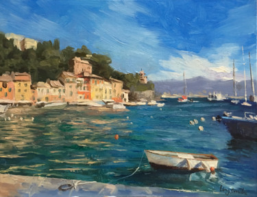 Pintura titulada "Italy Harbour - Por…" por Ling Strube, Obra de arte original, Oleo