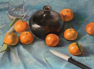 Painting titled "Orange Still Life" by Ling Strube, Original Artwork, Oil