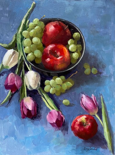Painting titled "Still Life with Fru…" by Ling Strube, Original Artwork, Oil