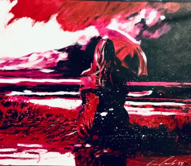 Painting titled "Red Solitude" by Lino Scerbo, Original Artwork, Acrylic Mounted on Wood Stretcher frame