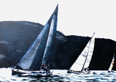 Pintura intitulada "Barche in Regata de…" por Lino Scerbo, Obras de arte originais, Acrílico Montado em Armação em madeira