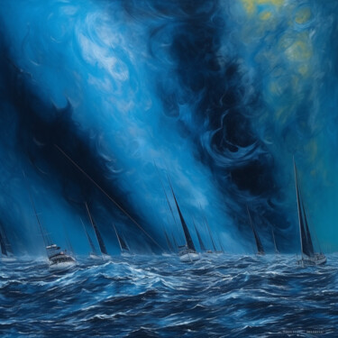Painting titled "Regatta blue atmosp…" by Lino Scerbo, Original Artwork, Acrylic