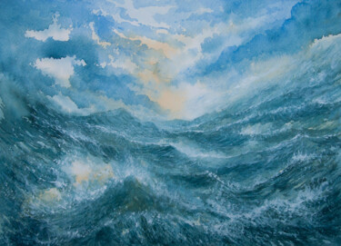 Peinture intitulée "e naufragar m'è dol…" par Lino Di Vinci, Œuvre d'art originale, Aquarelle