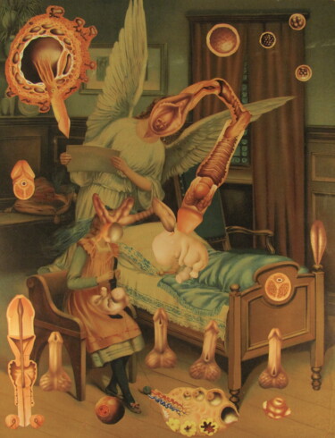Collages intitolato "La Fable du Marchan…" da Lioncaresse, Opera d'arte originale