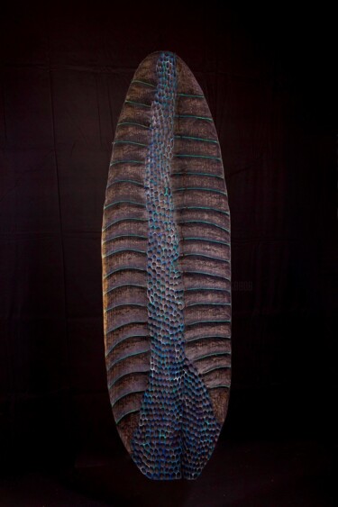 Sculpture titled "blueoaks" by Lionel Le Coq, Original Artwork, Wood