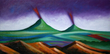 Painting titled "Volcans" by Lionel Le Jeune, Original Artwork, Oil