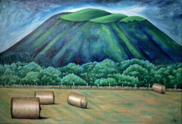 Painting titled "Volcan en Auvergne" by Lionel Le Jeune, Original Artwork, Oil Mounted on Wood Stretcher frame