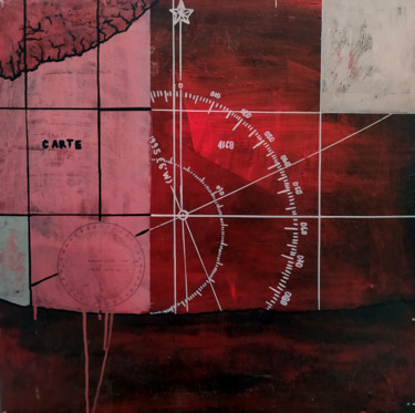 Peinture intitulée "Karte sur bois 1" par Lionel Marchesse, Œuvre d'art originale, Acrylique