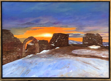 Painting titled "Drégely Castle at s…" by Lisa Elinor, Original Artwork, Oil