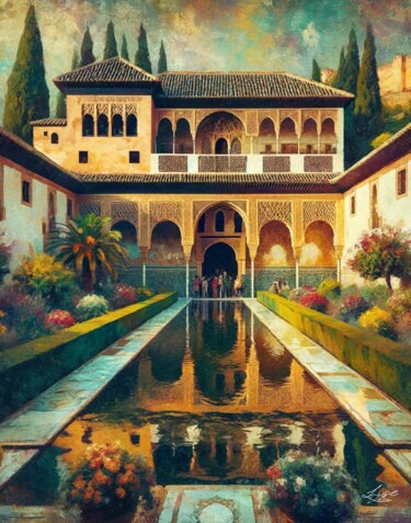 Digitale Kunst getiteld "Reflets Alhambra -…" door Lise Dove, Origineel Kunstwerk, Digitaal Schilderwerk
