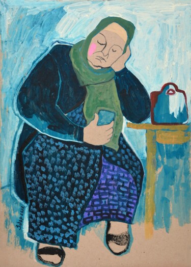 Ζωγραφική με τίτλο "Old tajik woman" από Liuba Zdor, Αυθεντικά έργα τέχνης, Ακρυλικό