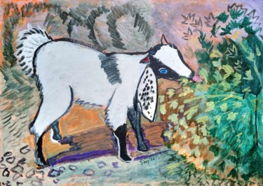 Painting titled "A marble goat" by Liuba Zdor, Original Artwork, Acrylic