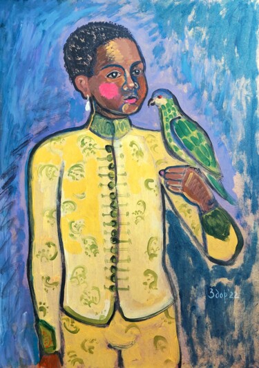 Pittura intitolato "The parrot caretaker" da Liuba Zdor, Opera d'arte originale, Acrilico