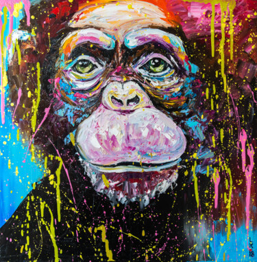 Peinture intitulée "I'm chimpanzee" par Liubov Kuptsova, Œuvre d'art originale, Huile