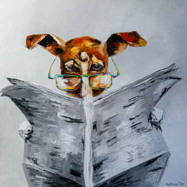 Painting titled "News for dog" by Liubov Kuptsova, Original Artwork, Oil Mounted on Wood Stretcher frame