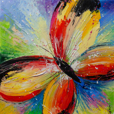 Painting titled "Colorful butterfly" by Liubov Kuptsova, Original Artwork, Oil Mounted on Wood Stretcher frame