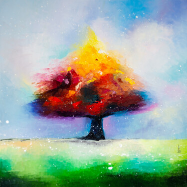 Painting titled "Lonely tree" by Liubov Kuptsova, Original Artwork, Oil Mounted on Wood Stretcher frame