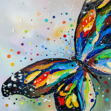 Картина под названием "Bright butterfly 3" - Liubov Kuptsova, Подлинное произведение искусства, Масло Установлен на Деревянн…