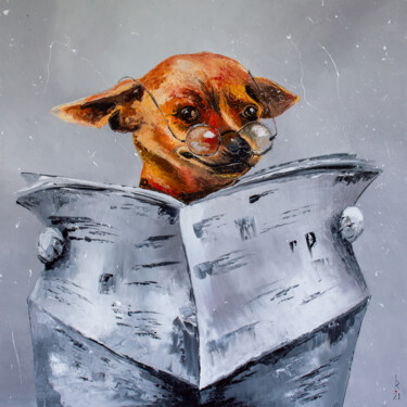 Pintura titulada "News for dog 2" por Liubov Kuptsova, Obra de arte original, Oleo Montado en Bastidor de camilla de madera