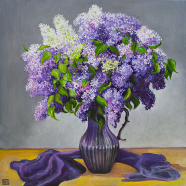 Schilderij getiteld "Lilac" door Liudmila Pisliakova, Origineel Kunstwerk, Olie Gemonteerd op Frame voor houten brancard