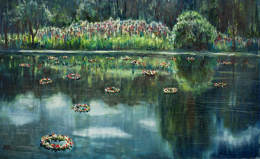 Painting titled "Midsummer" by Liudmila Pisliakova, Original Artwork, Oil Mounted on Wood Stretcher frame