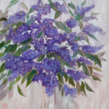 Painting titled "Lilac Soft Tones" by Liudmila Pisliakova, Original Artwork, Oil Mounted on Wood Stretcher frame