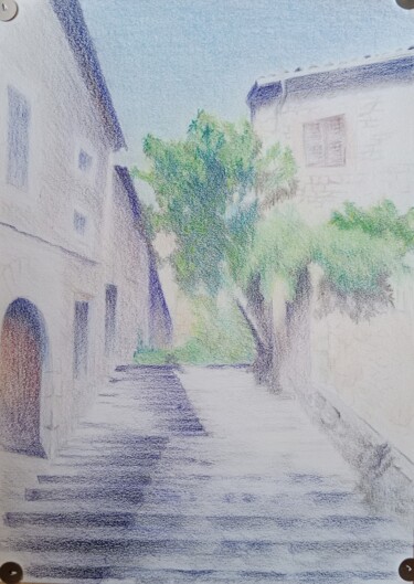 Drawing titled "landscape #stairway" by Liudmila Rabinovich, Original Artwork, Conté