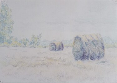 Drawing titled "haystacks" by Liudmila Rabinovich, Original Artwork, Conté