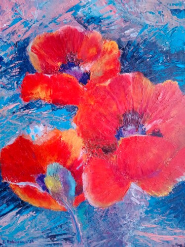 Pittura intitolato "poppies" da Liudmila Rabinovich, Opera d'arte originale, Olio