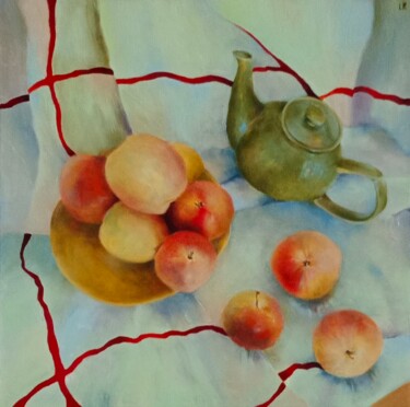 Painting titled "still life with tea…" by Liudmila Rabinovich, Original Artwork, Oil
