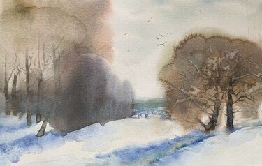 Painting titled "Зимний парк." by Liudmila Stoilik, Original Artwork, Watercolor