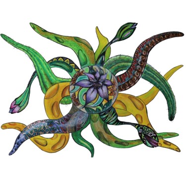 Grafika cyfrowa / sztuka generowana cyfrowo zatytułowany „Floral octopus” autorstwa Liudmyla Durante Art & Jewelry, Oryginal…